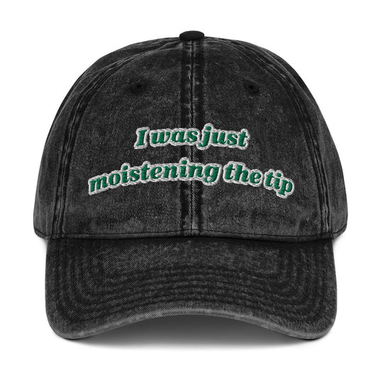 Moistening the tip Vintage dad hat