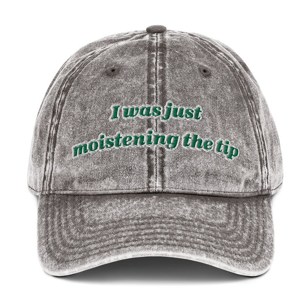 Moistening the tip Vintage dad hat