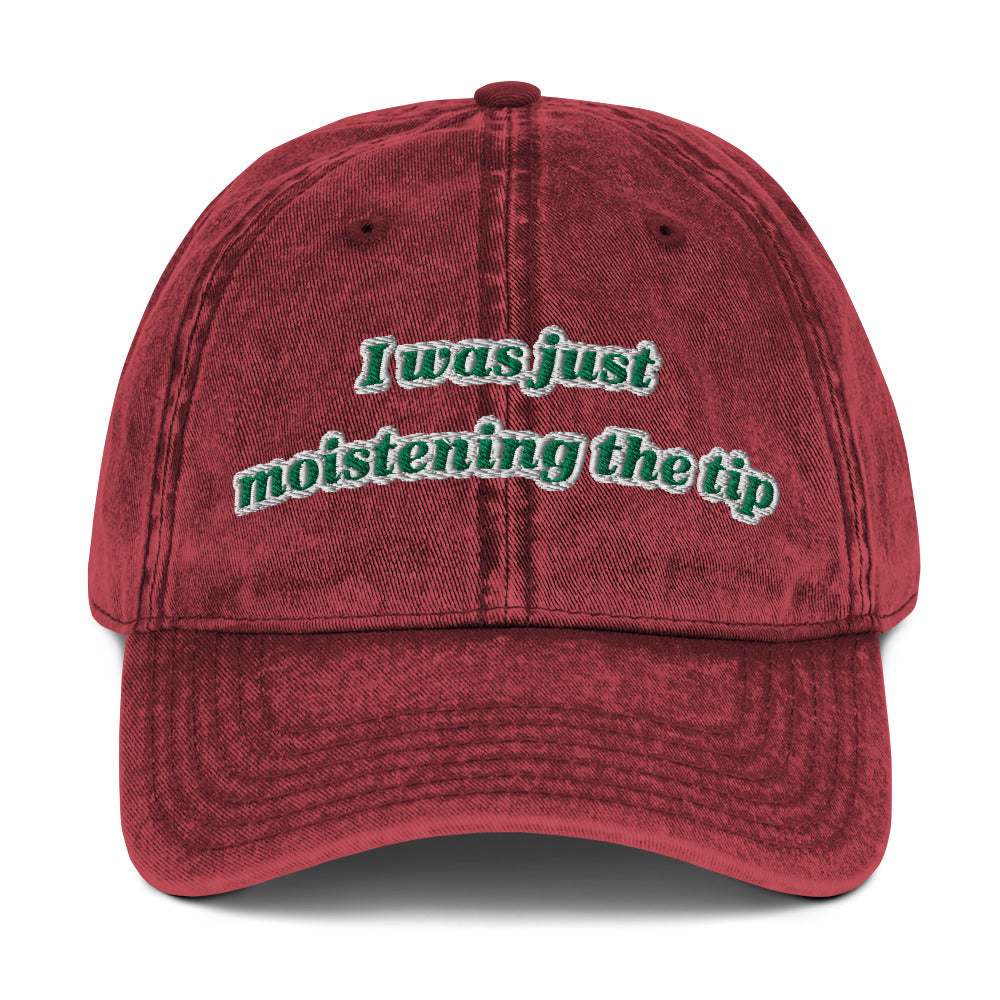 Moistening the tip Vintage dad hat