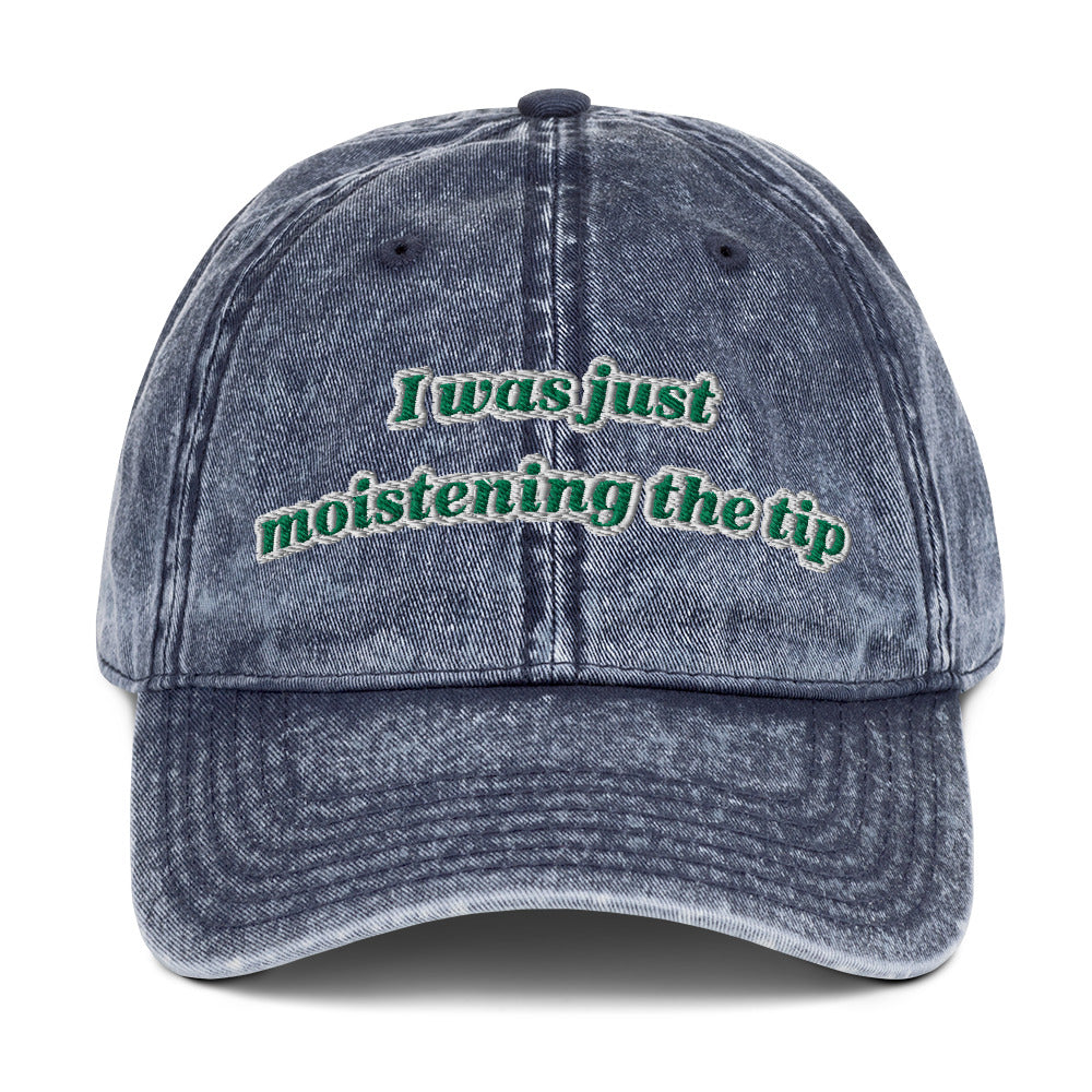 Moistening the tip Vintage dad hat